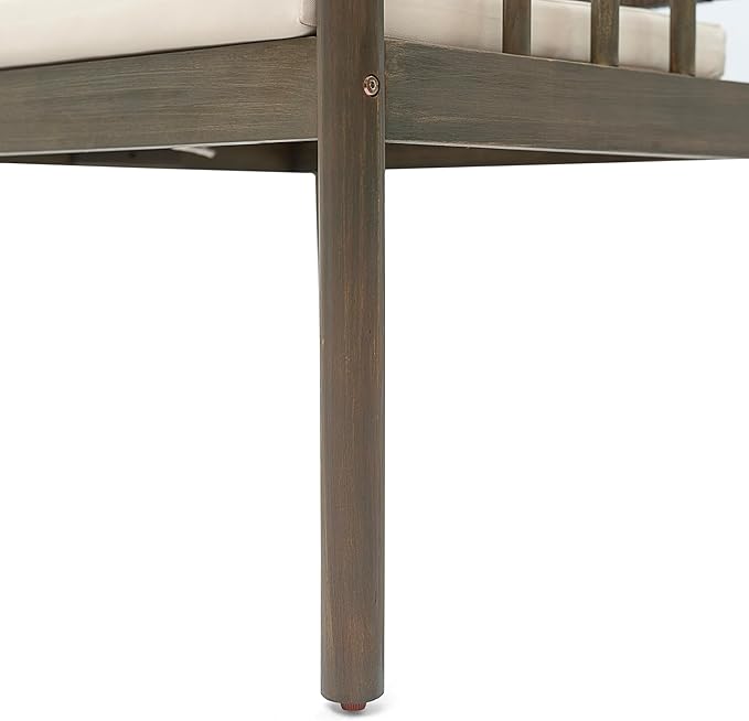 Christopher Knight Home Vera Outdoor Acacia Wood Dining Chairs, Rattan Woven Back Armchair, Armchair with Cushion Seat, Dining Chairs Set of 2, Patio Chair for Poolside Garden Balcony, Gray+Cream