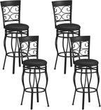 Giantex 30" Swivel Bar Stools Set of 4, Bar Height Bar Stools with Back, Upholstered PU Leather Seat, Footrest, Max Load 330Lbs, Vintage Metal Barstools for Kitchen Island, Dining Room, Pub, Black