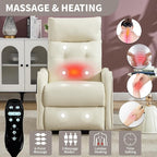 PELUMY Manual Lift Recliner Chair with Massage and Heat for Elderly, Single Motor Electric Lift Chair, Heavy Duty Recliner with USB Charging & Side Pockets (Breathable Leather, Beige)