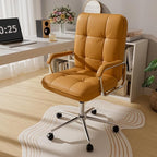 Brown Office Chair with Soft Leather, Swivel Computer Home Office Desk Chair with Wheels and Padded Arms, Adjustable Height and Tilt