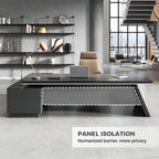 Modern L Shape Executive Desk with Storage Drawers – Large Black Corner Office Desk for Home Workspace, Spacious Executive Desk with Cabinets (Black/Right, 87" L * 63" W * 30" H)