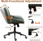 Small Home Office Chair No Arms,PU Leather Desk Chair with Wheels,Adjustable Height Work Chair,360° Swivel Computer Desk Chair for Office, Reading and Study (Green)