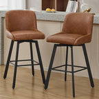 Swivel Bar Stools Set of 2, 30''H Upholstered Barstools with Backs, Modern Counter Height Bar Stool Chairs for Kitchen Island, Metal Legs, Faux Leather, Brown Counter Stools