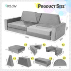 15 Pcs Modular Kids Play Couch, Toddler Couches That Fold Out, Plush Foam Chair for Children’s Playroom, Velvet Fabric Convertible Foam and Floor Cushion for Boys and Girls (Gray,27)