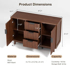 47.2" W Storage Cabinet with 3 Drawers, Fluted Buffet Cabinet with Storage, Large Sideboard with 2 Door, Modern Mid Century TV Stand Coffee Bar Cabinets for Living Room, Kitchen, Entryway