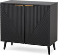 Fluted Black Storage Cabinet with Doors, Wood Sideboard Buffet Cabinet with Adjustable Shelf, Modern Accent Table for Living Room, Entryway