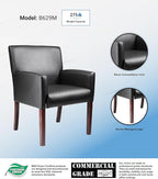 Boss Office Products Reception Box Arm Chair with Mahogany Finish in Black (B629M)