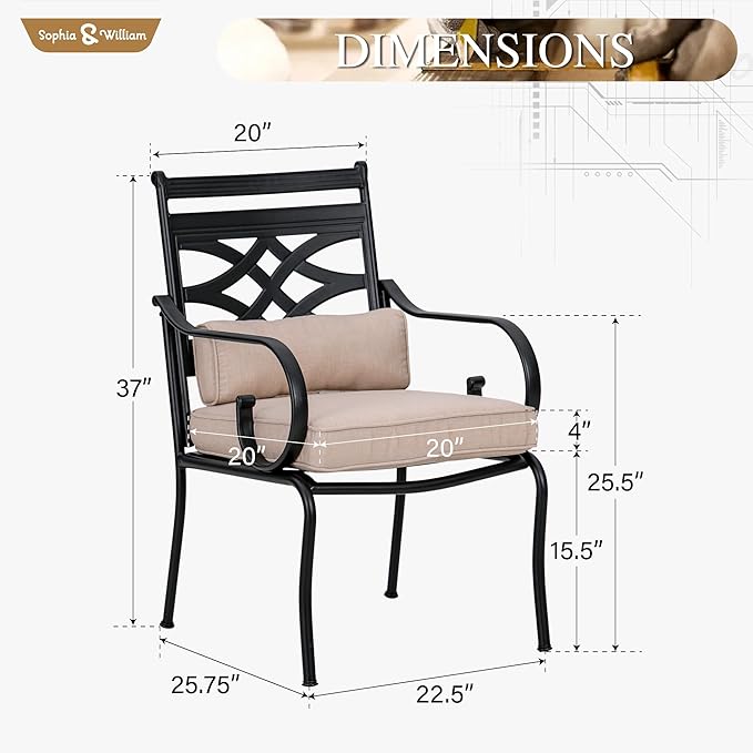 Sophia & William Patio Dining Chairs Set of 2, Outdoor Metal Armchairs, Outdoor Dining Chairs