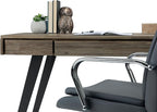 SIMPLIHOME Lowry Desk - 54-Inch Wide Solid Acacia Wood and Metal Writing Desk in Distressed Grey, Modern Industrial Home Office Computer Table with 2 Drawers and Flip-Down Keyboard Tray