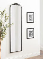 Kate and Laurel Arendahl Vintage Arched Tall Panel Mirror, 18 x 58, Antique Black, Traditional Baroque Full Length Mirror with Ornate Garland Inspired Crown for Bedroom