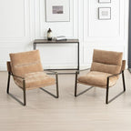 HEAH-YO Modern Accent Chairs Set of 2, Upholstered Chenille Living Room Chairs with Bronze Metal Legs, Comfy Arm Side Chairs for Bedroom, Khaki