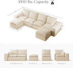 137" Comfy Cloud Couch with U-Shape Chaise & Deep Seat, Modular Sectional Sofa in a Box, Boneless Upholstered Couches for Living Room, No Assembly Required (Soft Corduroy, Beige)
