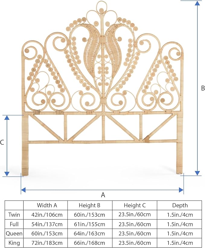 KOUBOO Peacock Rattan Headboard, Full Size, Natural Color