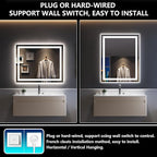 40x32 Inch LED Bathroom Mirror with Lights Front and Backlit Lighted Vanity Mirror for Bathroom Wall with 3 Colors Dimmable Anti-Fog Memory Shatter-Proof IP54 Waterproof Horizontal/Vertical