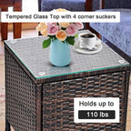 COSTWAY 3 PCS Patio Furniture Set, Outdoor Wicker Conversation Set with Tempered Glass Coffee Table, Seat Cushions, Rattan Wicker Chairs for Poolside Balcony Porch Backyard, Navy