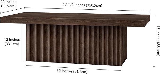 Henn&Hart 48" Wide Rectangular Coffee Table in Alder Brown, for Home, Living Room, Bedroom, Entertainment Room, Office