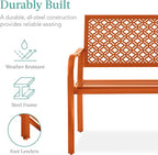 Best Choice Products Outdoor Bench 2-Person Metal Steel Benches Furniture for Garden, Patio, Porch, Entryway w/Geometric Backrest, 790lb Capacity - Carrot