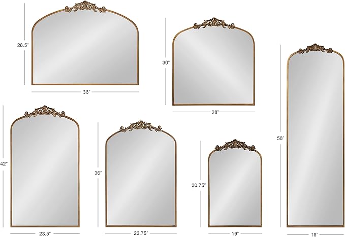 Kate and Laurel Arendahl Ornate Traditional Arched Mirror; 36 x 29; Bronze; Decorative Baroque Style Arched Wall Mirror with Wide Frame and Ornamental Crown