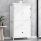 Polibi 43.3" H Storage Cabinet with 2 Doors, 2 Drawers, Adjustable Shelf, Wooden Linen Cabinet for Bathroom, Office, Kitchen, White
