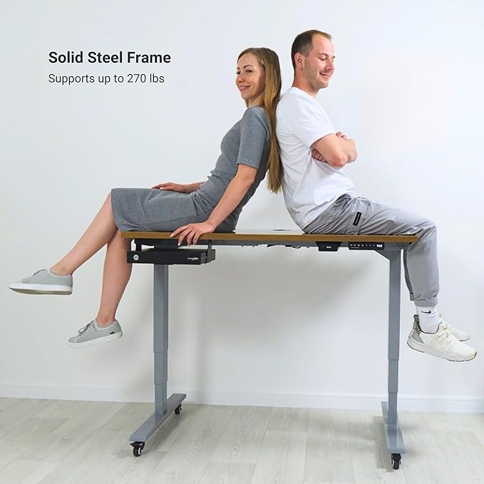 Progressive Desk Stand Up Height Adjustable Electric Standing Desk - 48" x 30" with Dual Motor, 3 Stages Sit Stand Table - Ebony Oak, Black Frame