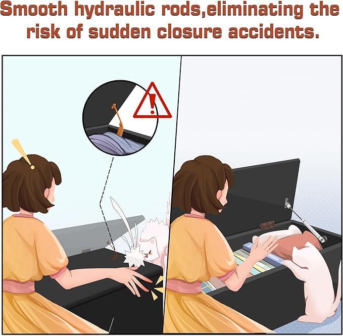 VECELO 44.5" Storage Ottoman Bench, End of Bed Bench with 2 Machined Gas Spring Lid Supports, PU Leather Upholstery & Solid Wood Legs for Living Room, Bedroom, Entryway, Modern Black