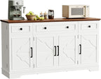 IRONCK 56” Farmhouse Sideboard Buffet Cabinet with 4 Doors and 1 Drawer, Buffet Table with Hidden Removable Drawers, 4 Adjustable Shelves, Dining Room Storage Cabinet for Kitchen or Living Room, White