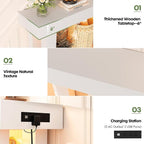 Unikito 63'' Farmhouse Console Table with Power Outlets and Sensor Light, Wooden Entryway Table with Storage, Rectangular Sofa Tables Behind The Couch for Entrance, Hallway, Living Room, White