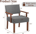 KOMFOTT Upholstered Accent Chair, Mid-Century Modern Armchair with Rubber Wood Frame, Linen Fabric Living Room Chair with Padded Seat & Backrest, Comfy Reading Chair for Bedroom, Waiting Room, Grey