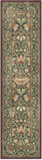RUGGABLE x Morris & Co Machine Washable Christmas Runner Rug–Lodden Soft Evergreen & Gold 2.5x10, Stain-Resistant, Non-Slip–Washable Rug for Hallway, Entryway, Living Room, Kitchen–with Cushioned Pad