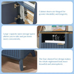 QUW Fluted Nightstands Set of 2 with Charging Station, 18" Modern Side Table, Wooden Bedside Table with Faux Marble Top, Open Storage, Cabinet, End Table for Bedroom, Living Room, Navy Blue