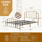 PINJU Metal Platform Bed Frame with Headboard and Footboard, Classic Style, Sturdy Metal Slats, No Box Spring Needed, Easy Installation (Gold, Queen)