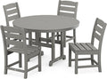 POLYWOOD Lakeside 5-Piece Round Outdoor Dining Set, 48" Patio Table with 4 Chairs, Slate Grey HDPE Recycled Plastic Bistro Furniture Set