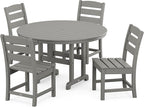 POLYWOOD Lakeside 5-Piece Round Outdoor Dining Set, 48" Patio Table with 4 Chairs, Slate Grey HDPE Recycled Plastic Bistro Furniture Set