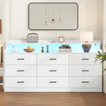 Bigbiglife 9 Drawer Dresser with Built in Power Outlet and LED Light, Modern Chest of Drawers for Bedroom, Triple Wide Drawer Organizer Cabinet for Living Room, Entryway, Hallway, Antique White