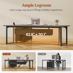 63" Executive Desk with Mobile File Cabinet, Large Office Desk with Drawer, Modern L Shaped Desk with Power Outlets, Storage Shelves, Corner Computer Desk Business Workstation Set (Grey)