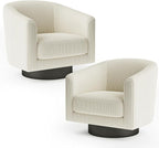 360° Swivel Accent Chairs Set of 2, Modern Bucket Chair, Corduroy Barrel Armchair, Comfy Boucle Chair, Single Sofa for Living Room Bedroom. Cream White