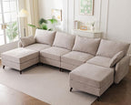 135'' Modular Sectional Sofa with All Seats Storage, Oversized U Shaped Couch for Living Room,4-Seater Comfy Cloud Couch with Movable Ottoman,Big Sectional for Bedroom,Velet,Khaki