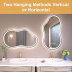 WTTY LED Irregular Bathroom Mirror 20x36 Inch with Front & Back Lights - Asymmetrical Design, Anti-Fog, Dimmable 3 Color Temperatures, Shatterproof Glass, Horizontal or Vertical Mount (Black Frame)