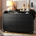 Dresser for Bedroom with 8 Drawers, 55" Large Dresser & Chest of Drawers with Charging Station, Wood Closet Clothes Storage Tall Dressers Organizer for Bedroom Living Room Hallway, Black