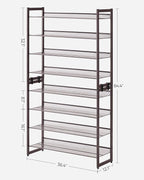 SONGMICS Shoe Rack, 8-Tier Shoe Organizer, Metal Rack for Garage, Set of 2, 4-Tier Stackable Shelf, with Adjustable Flat or Angled Shelves, 32-40 Pairs, Bronze ULMR08A
