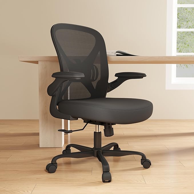 ZZH Ergonomic Office Chair Set of 6 with Adjustable Lumbar Support, Mesh Home Office Desk Chair with Wheels and Flip-up Arms, Black