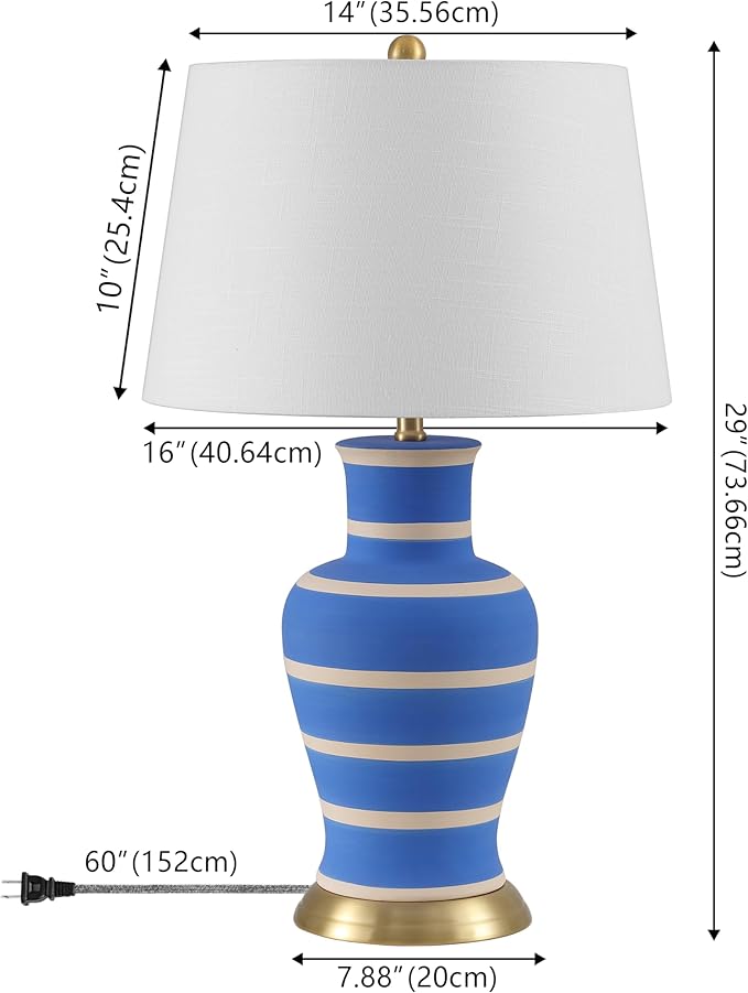 JONATHAN Y JYL4026L Julian 29" Traditional Classic Ceramic Urn LED Table Lamp for Bedroom, Living Room, Office, College, Book Case, Nightstands and Coffee Table, Blue/Beige