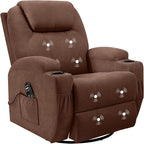 Flamaker Rocking Chair Recliner Chair with Massage Swivel Ergonomic Lounge Chair Classic Single Sofa with 2 Cup Holders Side Pockets Living Room Chair Home Theater Seat (Brown)
