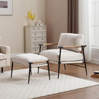 DUOMAY Cute Chenille Single Footrest, Upholstered Footstool with Black Metal Legs Mid Century Modern Vanity Room Ottoman Shoe Stool for Living Room Bedroom Dressing Room, Beige