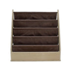 Factory Direct Partners Rustic Kid Birch Sling Book Display; Distressed Faux Leather 4-Shelf Storage for Books or Magazines; Furniture for Bedroom, Playroom, Daycare or Classroom - Walnut, 13745-323