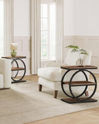 LITTLE TREE End Table Set 2, Side Table with 3 Tiers Shelves, Slim Sofa Side Table for Living Room, Tall Bedside Table Nightstand for Bedroom, Rustic Brown and Black