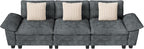 123" Cloud Modular Sectional Sofa, 3-Seater w/Deep Seat & Removable Arms, Plush Chenille for Living Room - Cyan