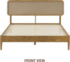 NTC Lupin Wooden Bed Frame with Headboard, Solid Oak and Rubber Wood Foundation with Silent Slats and Wood Central Supports, 1000 Lb Capacity, Queen - Teak Look