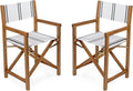 JONATHAN Y DRC1001B-SET2 Cukor Classic Vintage Outdoor Acacia Wood Folding Director Chair with Canvas Seat Mid-Century, Modern, Traditional, Classic, Coastal, White/Black Stripe/Teak Brown (Set of 2)