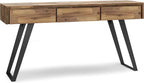 SIMPLIHOME Lowry SOLID ACACIA WOOD and Metal 60 Inch Wide Modern Industrial Console Sofa Table in Distressed Golden Wheat, For the Living Room, Entryway and Bedroom